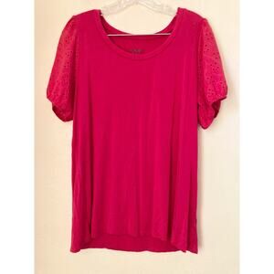Torrid Women's Top Size 0 (L-12) Super Soft Pink Eyelet Sleeve Scoop Neck